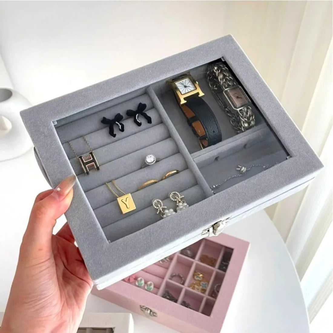 Flannel Jewelry Storage Box – Dustproof & Anti-Oxidation Case for Rings & Earrings